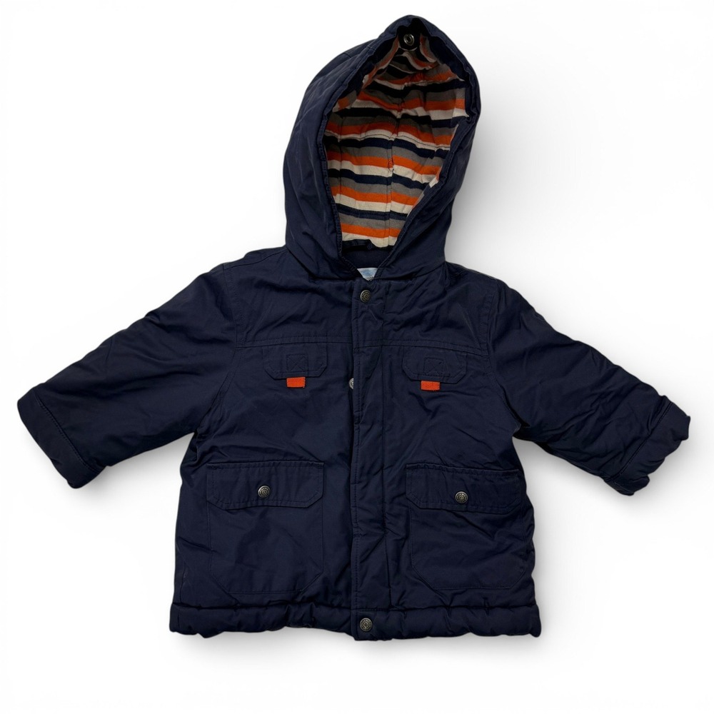 Janie and Jack Kids Navy Blue Hooded Utility Jacket Coat 6-12 Months Winter Puff